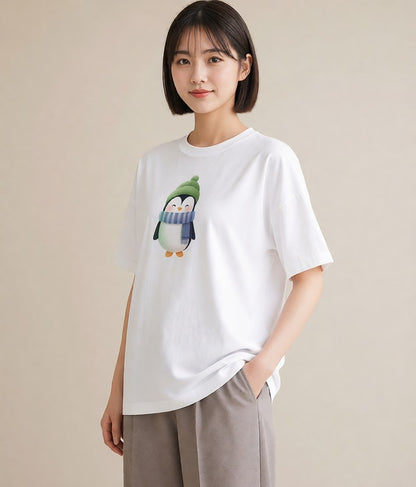 Tシャツ レディース ペンギン ぺんぎん 動物 アニマル イラスト ゆるコーデ 通学 誕生日プレゼント 白T YMAZO