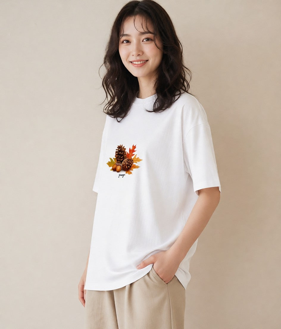 グラフィックTシャツ レディース どんぐり 植物 ボタニカル イラスト ポップ 旅行 母娘コーデ 白T YMAZO