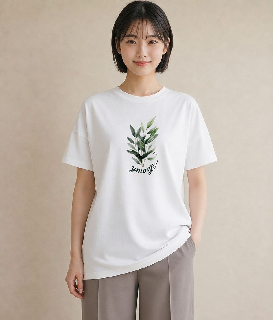 デザインTシャツ レディース ユーカリ 植物 ボタニカル イラスト 北欧風 自分用 ルームウェア 白T YMAZO