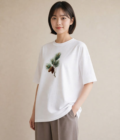半袖Tシャツ レディース 松ぼっくり 植物 ボタニカル イラスト 北欧風 ギフト 母の日 白T YMAZO