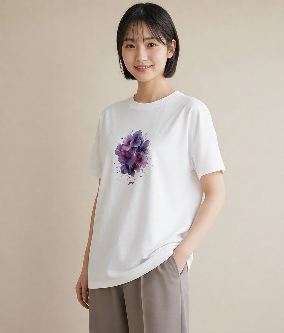グラフィックTシャツ レディース パンジー 花 花柄 イラスト シンプル 母娘コーデ 自分用 白T YMAZO