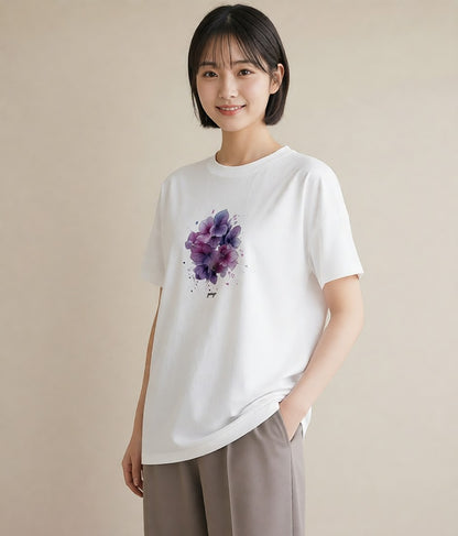 グラフィックTシャツ レディース パンジー 花 花柄 イラスト シンプル 母娘コーデ 自分用 白T YMAZO