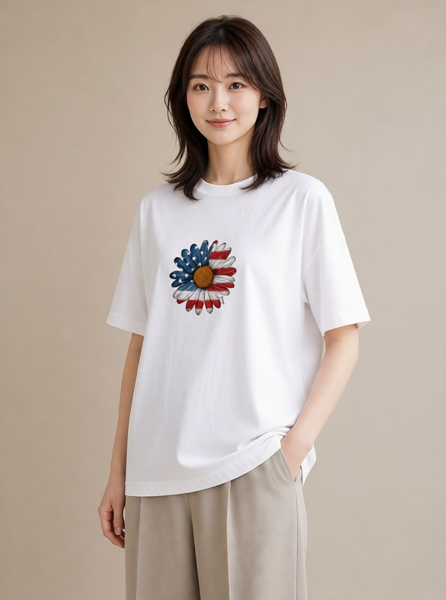 グラフィックTシャツ レディース デイジー 花 花柄 イラスト ポップ デート 帰省 白T YMAZO