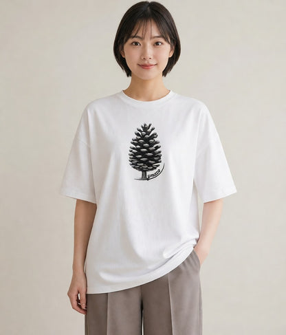 デザインTシャツ レディース 松ぼっくり 植物 ボタニカル イラスト 友達ギフト 部屋着 白T YMAZO
