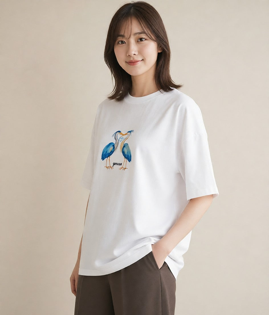 半袖Tシャツ レディース ハシビロコウ 動物 アニマル イラスト 休日コーデ 休日 ペアコーデ 白T YMAZO