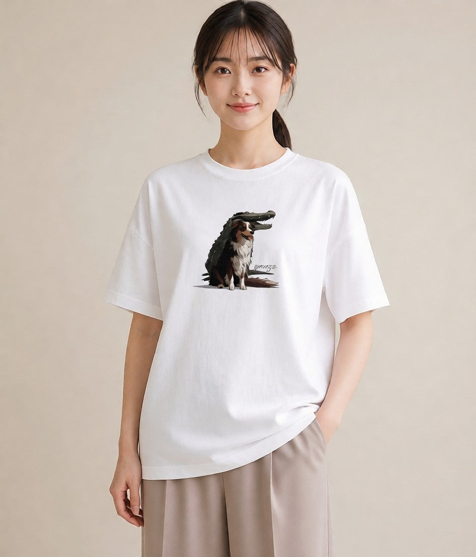 Tシャツ レディース ボーダーコリー 犬 いぬ イラスト フェミニン 通勤 在宅 白T YMAZO