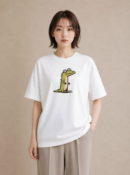 デザインTシャツ レディース ヤモリ ペット 動物 イラスト ヴィンテージ風 海 カフェ巡り 白T YMAZO