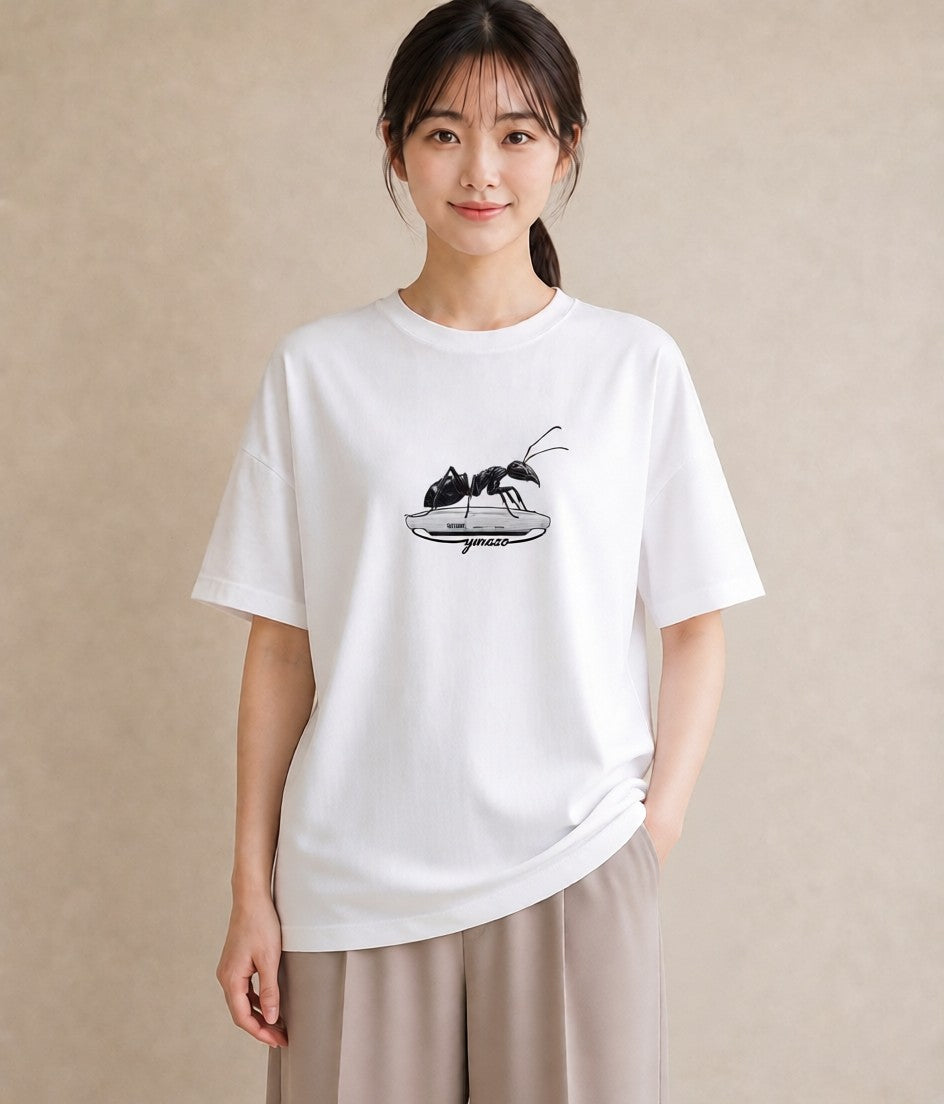 デザインTシャツ レディース アリ 昆虫 虫 イラスト ヴィンテージ風 お揃い 親子 白T YMAZO