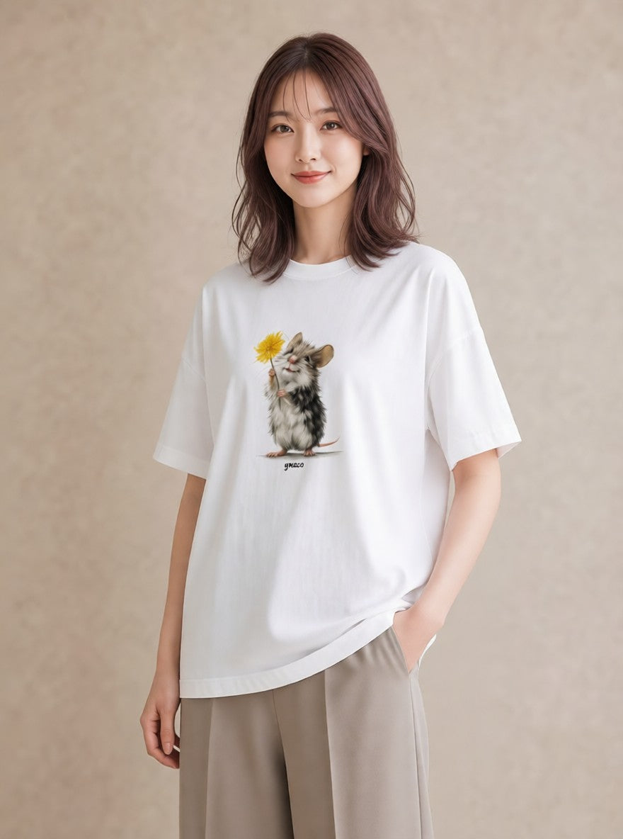 プリントTシャツ レディース ゴールデンハムスター ペット 動物 イラスト きれいめ 敬老の日 ホワイトデー 白T YMAZO