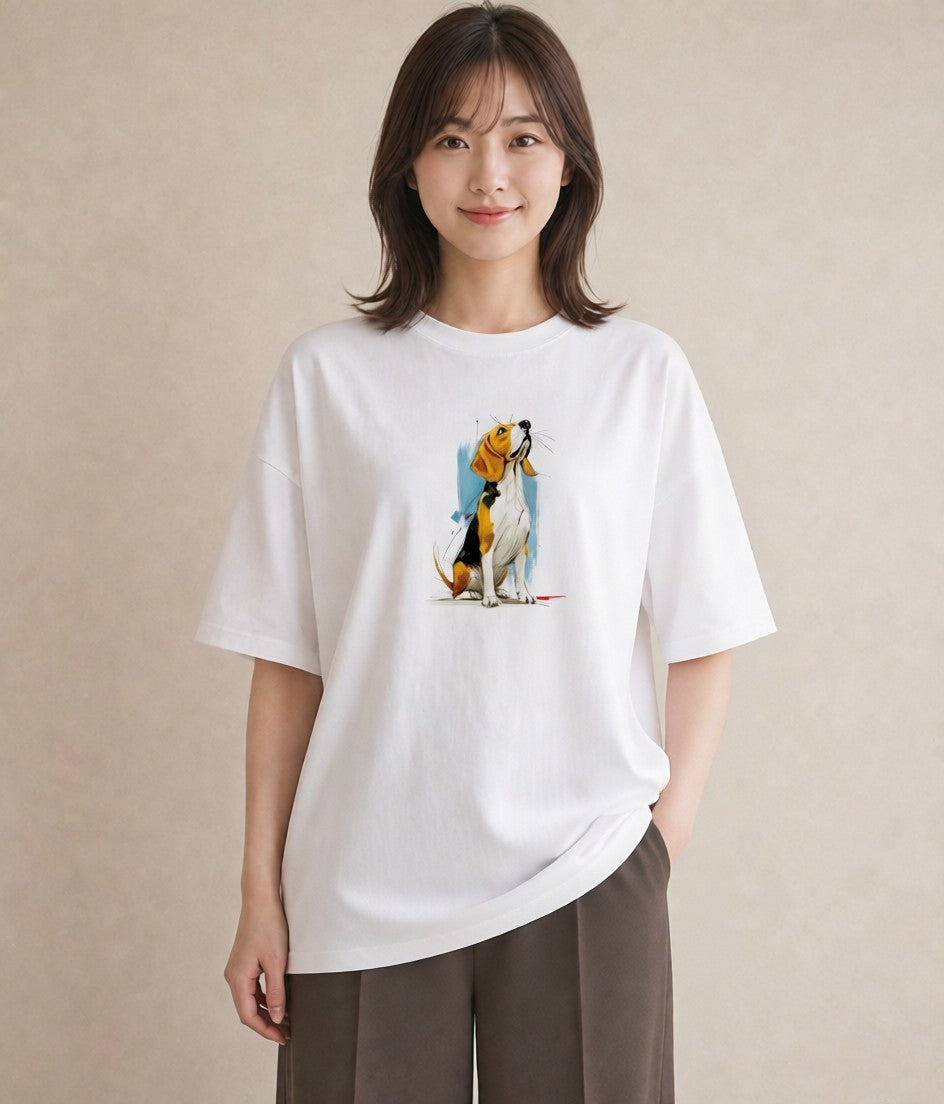 プリントTシャツ レディース ビーグル 犬 いぬ イラスト こなれ感 敬老の日 ホワイトデー 白T YMAZO