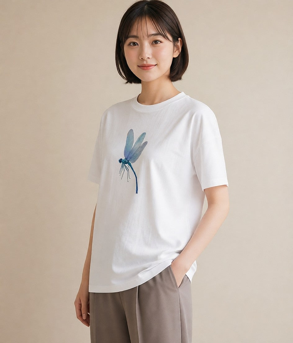 Tシャツ レディース とんぼ 昆虫 虫 イラスト 休日コーデ 部屋着 女性向けギフト 白T YMAZO