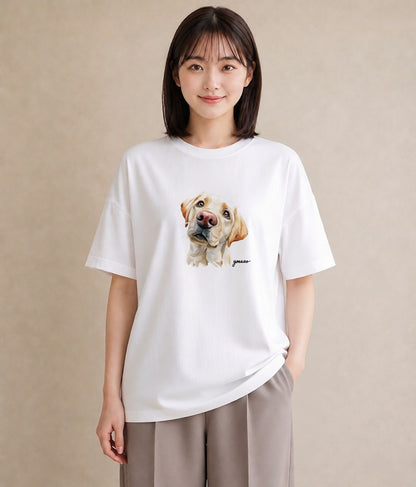 半袖Tシャツ レディース 愛犬 犬 いぬ イラスト アート風 買い物 夏コーデ 白T YMAZO