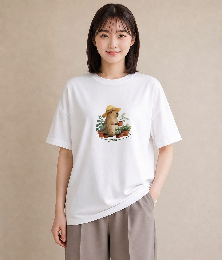 グラフィックTシャツ レディース カピバラ かぴばら 動物 アニマル イラスト 可愛い デート 帰省 白T YMAZO