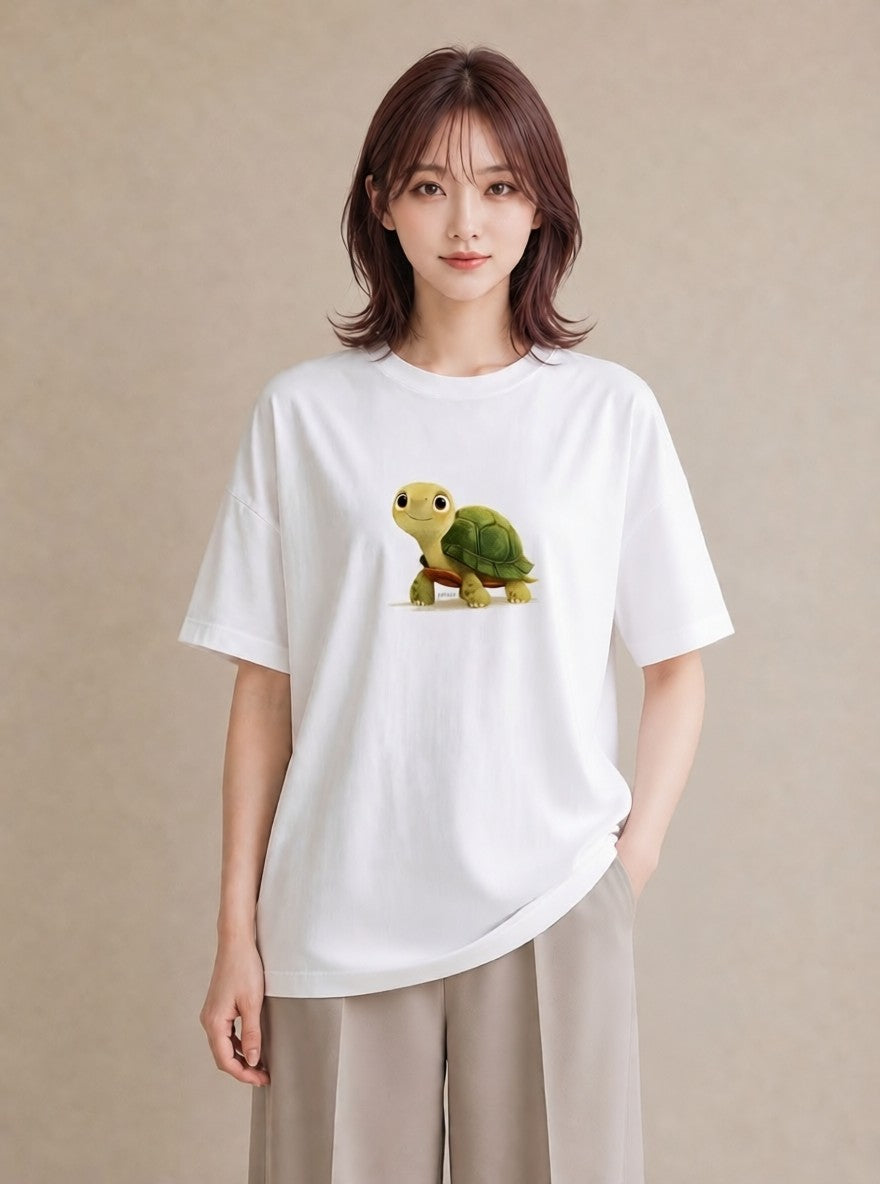グラフィックTシャツ レディース ゼニガメ ペット 動物 イラスト きれいめ カジュアルコーデ 買い物 白T YMAZO