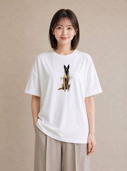 デザインTシャツ レディース ジャーマンシェパード 犬 いぬ イラスト 北欧風 カフェ巡り 女子会 白T YMAZO