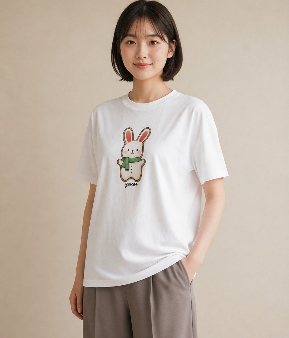 Tシャツ レディース クッキー 食べ物 フード イラスト 線画 公園 ママ 白T YMAZO