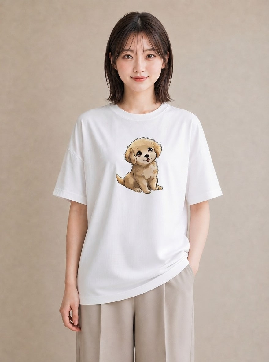 グラフィックTシャツ レディース わんこ 犬 いぬ イラスト こなれ感 綿100 デート 白T YMAZO