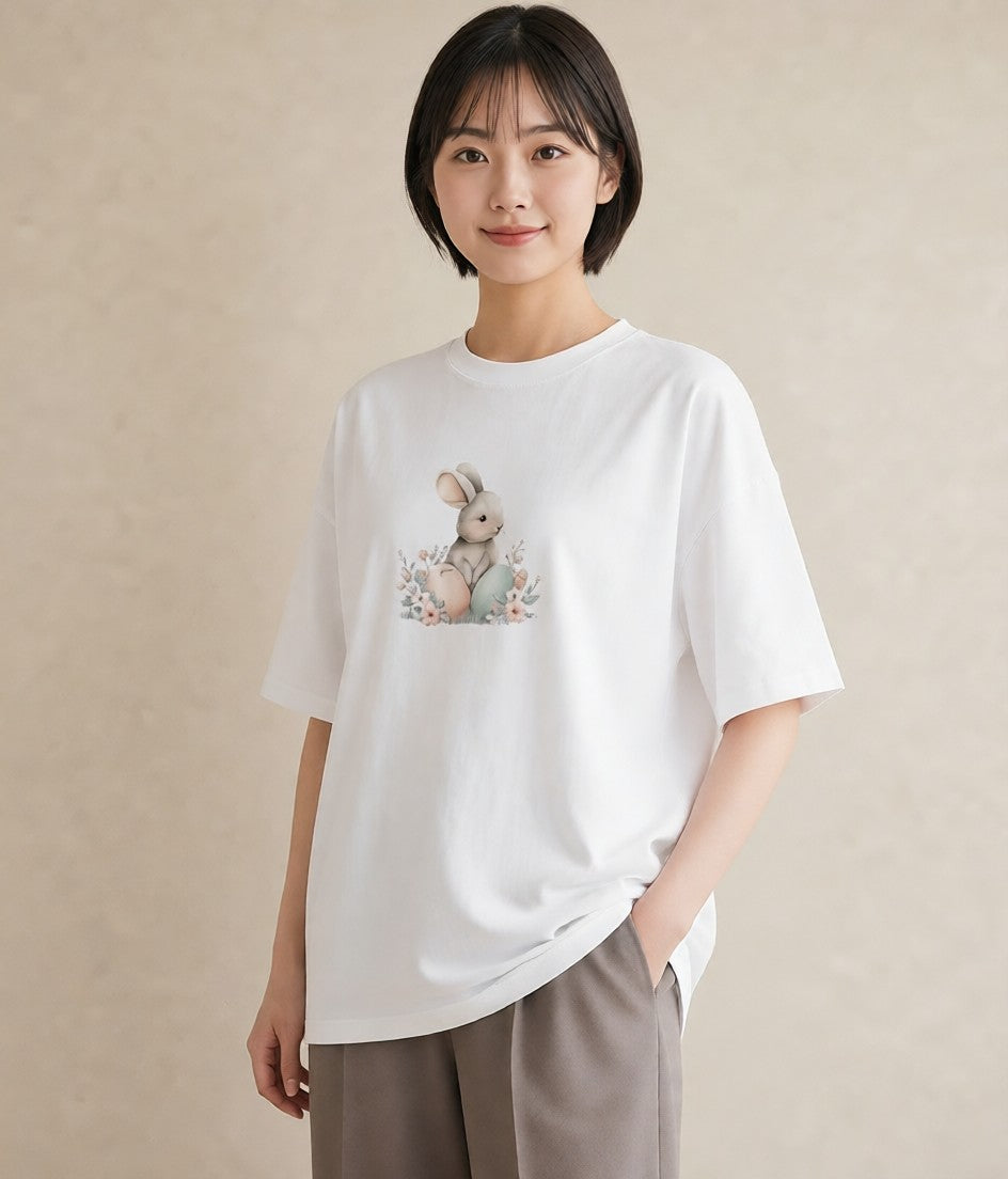Tシャツ レディース うさぎ ウサギ ラビット ペット 動物 イラスト 上品 女性向けギフト 散歩 白T YMAZO