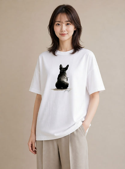 半袖Tシャツ レディース フレンチブルドッグ フレブル 犬 いぬ イラスト 旅行コーデ 自分用 ルームウェア 白T YMAZO