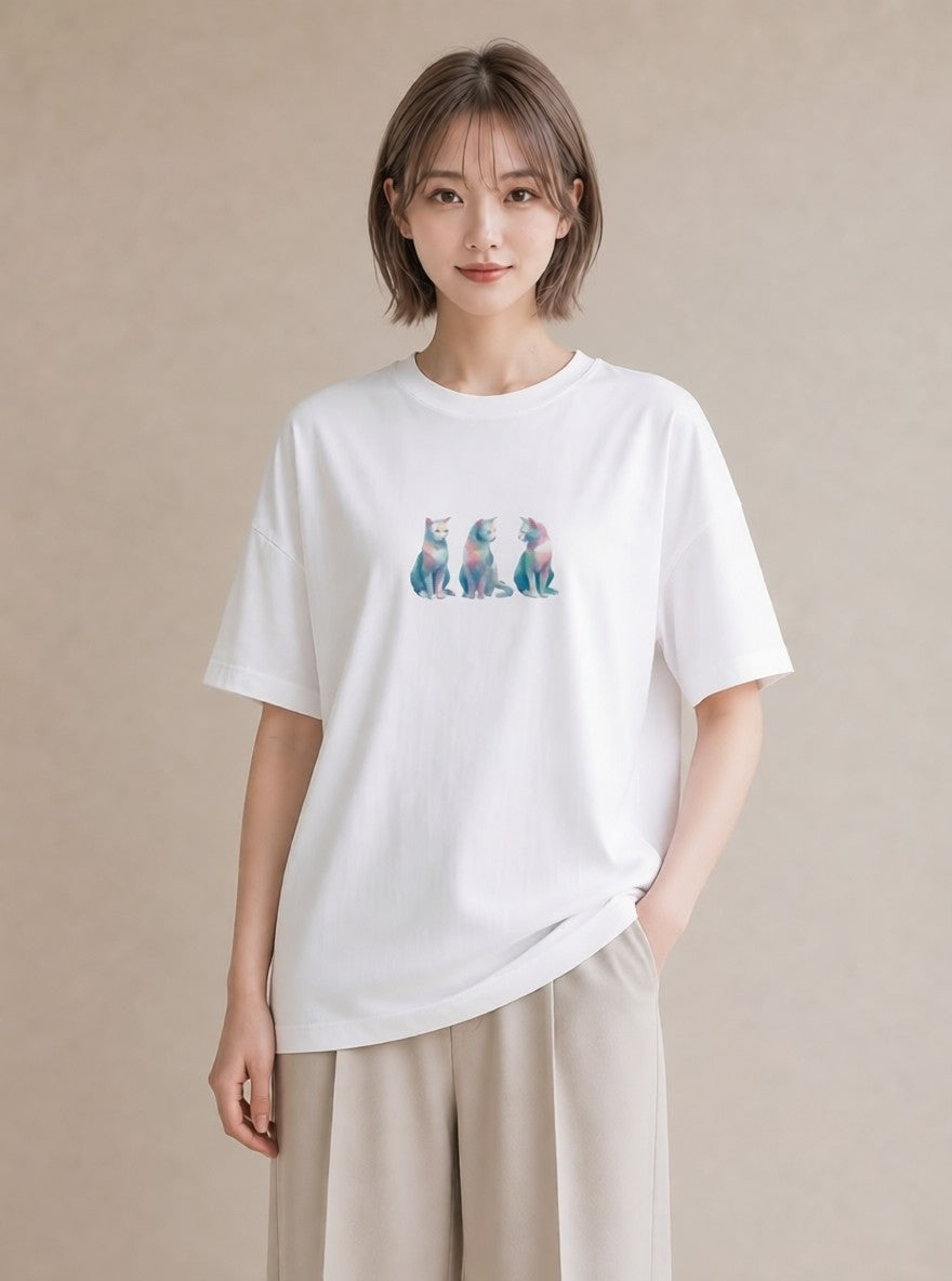 デザインTシャツ レディース スフィンクス 猫 ねこ イラスト カジュアル 海 カフェ巡り 白T YMAZO