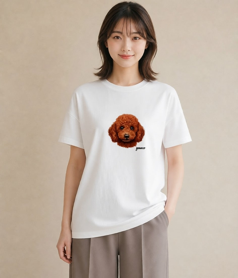 Tシャツ レディース トイプードル プードル 犬 いぬ イラスト ニュアンス 公園 ママ 白T YMAZO