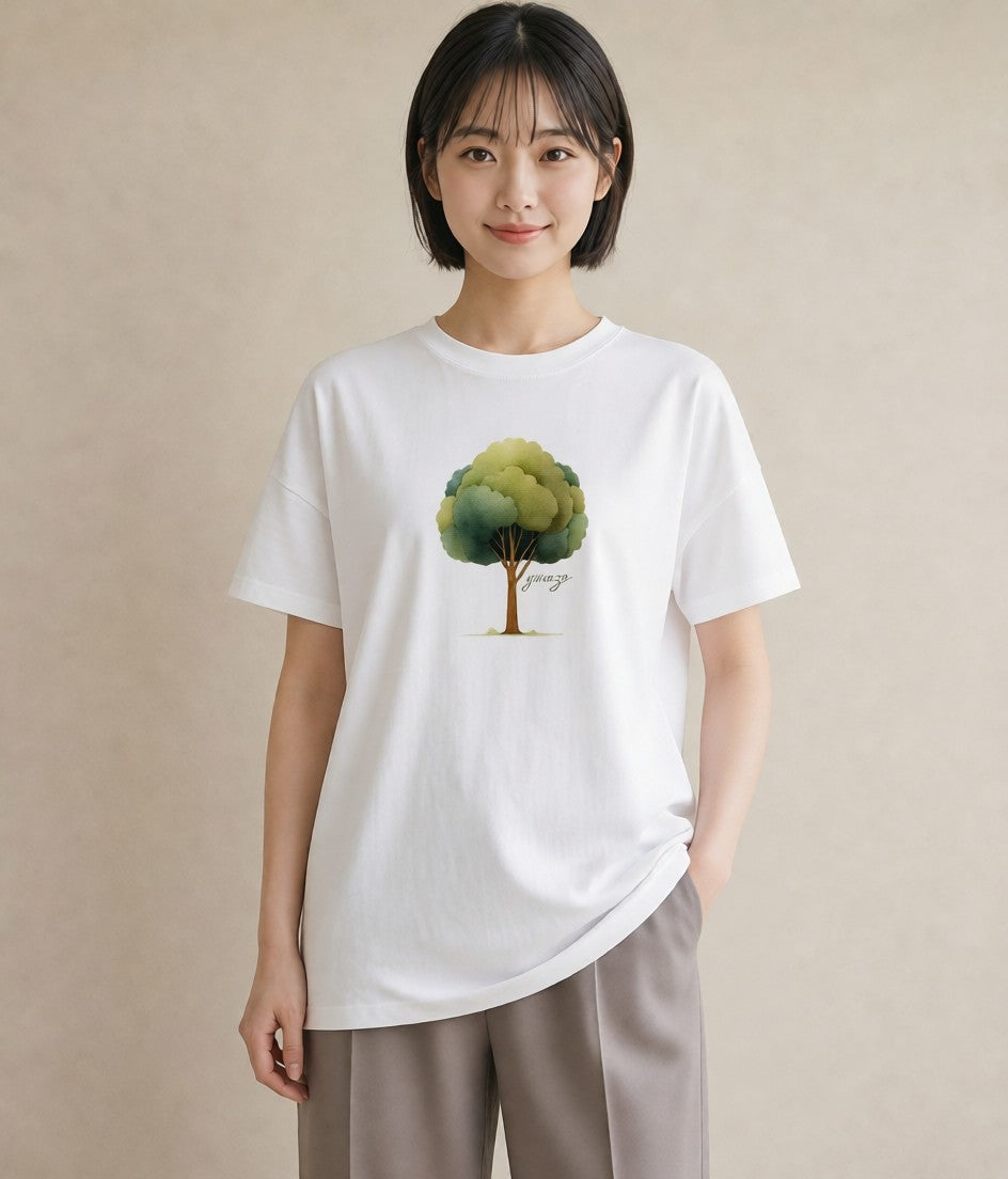 半袖Tシャツ レディース 森 植物 ボタニカル イラスト ミニマル 母の日 ビーチ 白T YMAZO