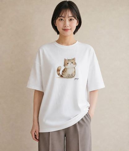 Tシャツ レディース マンチカン 猫 ねこ イラスト お洒落 ホワイトデー 春服 白T YMAZO