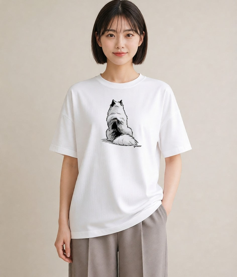 Tシャツ レディース サモエド 犬 いぬ イラスト 旅行コーデ ラフ レイヤード 白T YMAZO