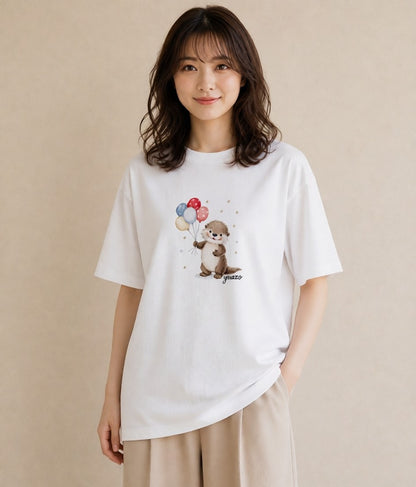デザインTシャツ レディース ラッコ 動物 アニマル イラスト 線画 買い物 夏コーデ 白T YMAZO