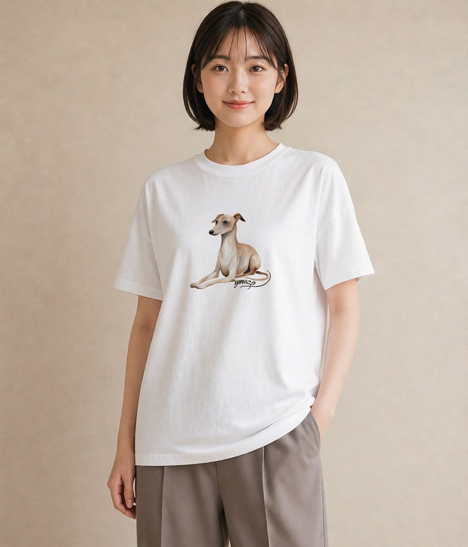 Tシャツ レディース イタリアングレーハウンド 犬 いぬ イラスト ミニマル 誕生日プレゼント 綿100 白T YMAZO