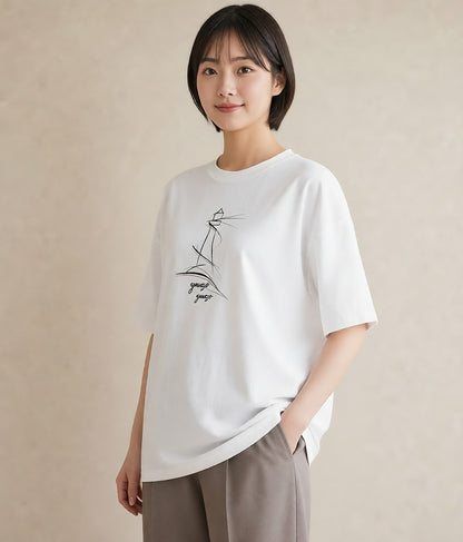 デザインTシャツ レディース 灯台 霧 海 ナチュラル アンティーク イラスト アート風 女性向けギフト 散歩 白T YMAZO