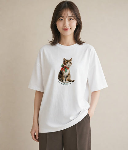 デザインTシャツ レディース サビ猫 猫 ねこ イラスト 北欧風 普段着 週末コーデ 白T YMAZO