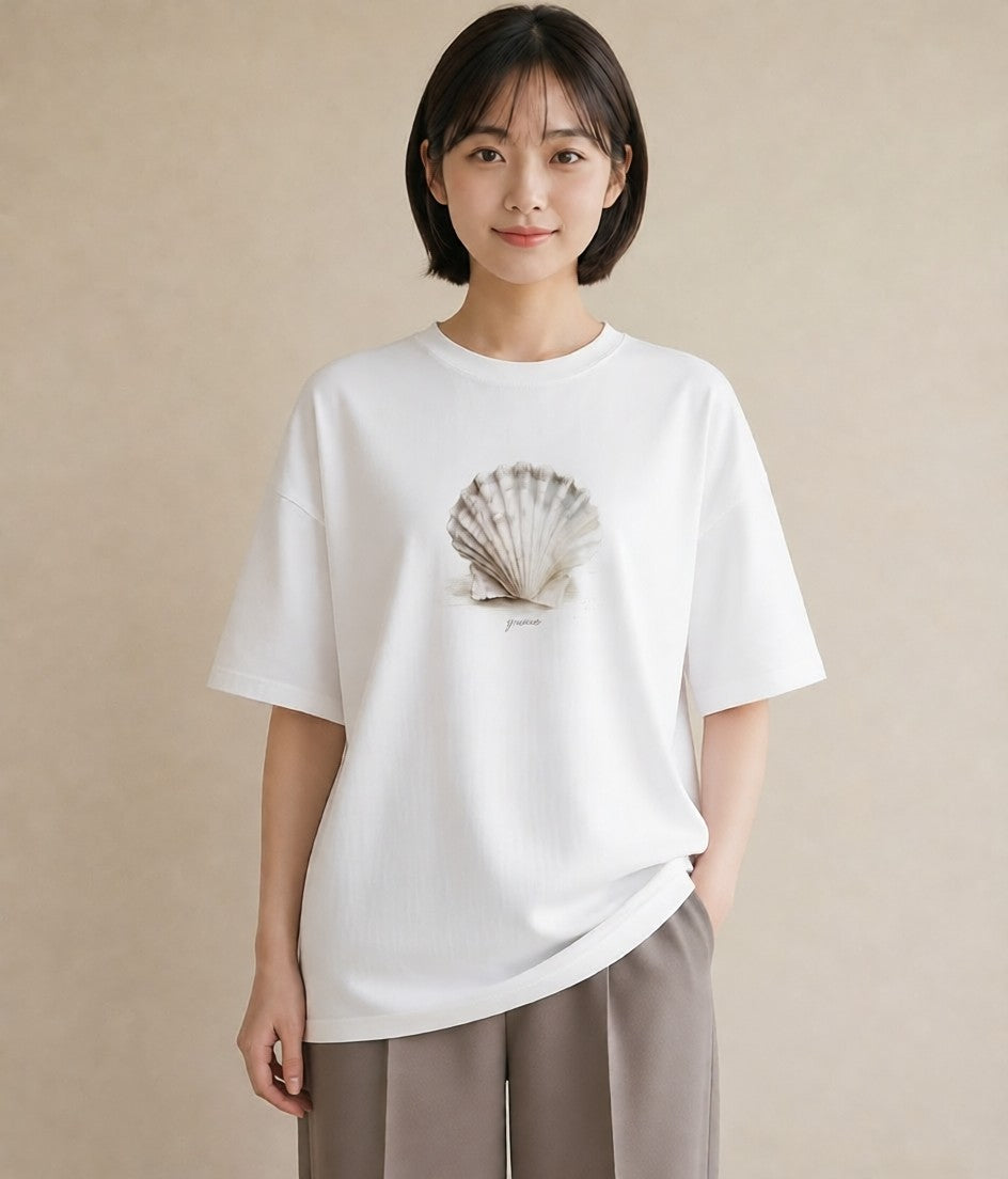 Tシャツ レディース 貝 海の生き物 海 イラスト アート風 春コーデ 姉妹 白T YMAZO