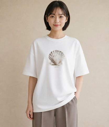 Tシャツ レディース 貝 海の生き物 海 イラスト アート風 春コーデ 姉妹 白T YMAZO