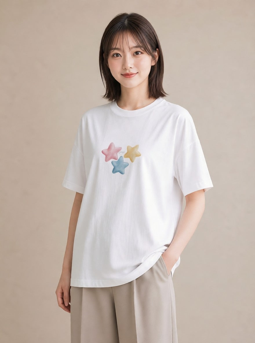 プリントTシャツ レディース 星空 宇宙 イラスト ニュアンス 敬老の日 ホワイトデー 白T YMAZO