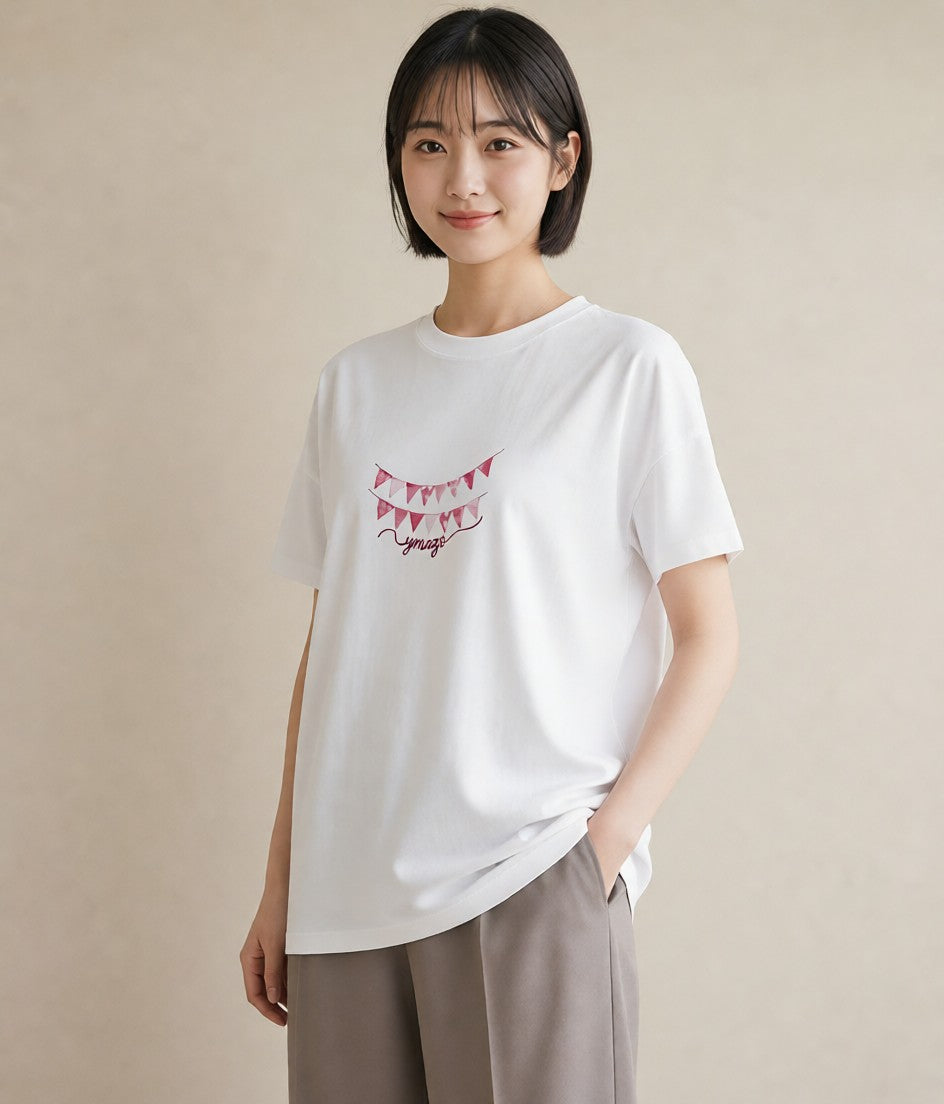 Tシャツ レディース 洗濯物 風 ナチュラル アンティーク イラスト ユニーク 女子会 お揃い 白T YMAZO