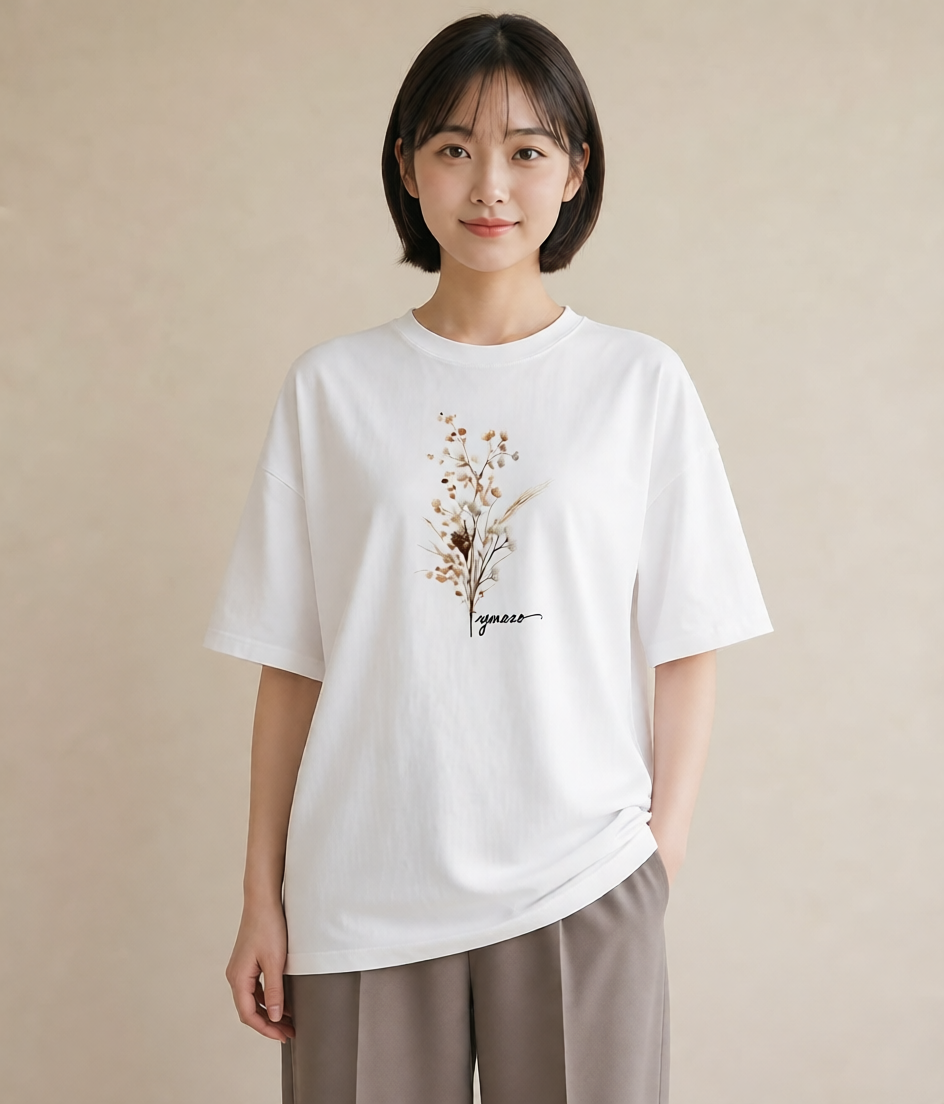 半袖Tシャツ レディース カスミソウ かすみ草 花 花柄 イラスト お洒落 デート 帰省 白T