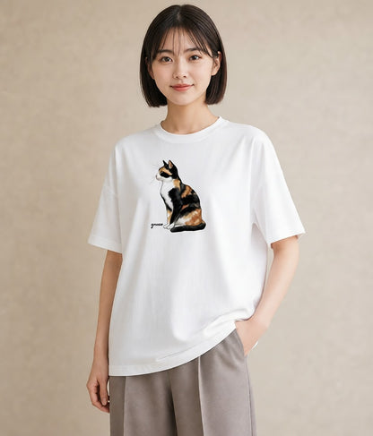 デザインTシャツ レディース メインクーン 猫 ねこ イラスト お洒落 帰省 ラフ 白T YMAZO