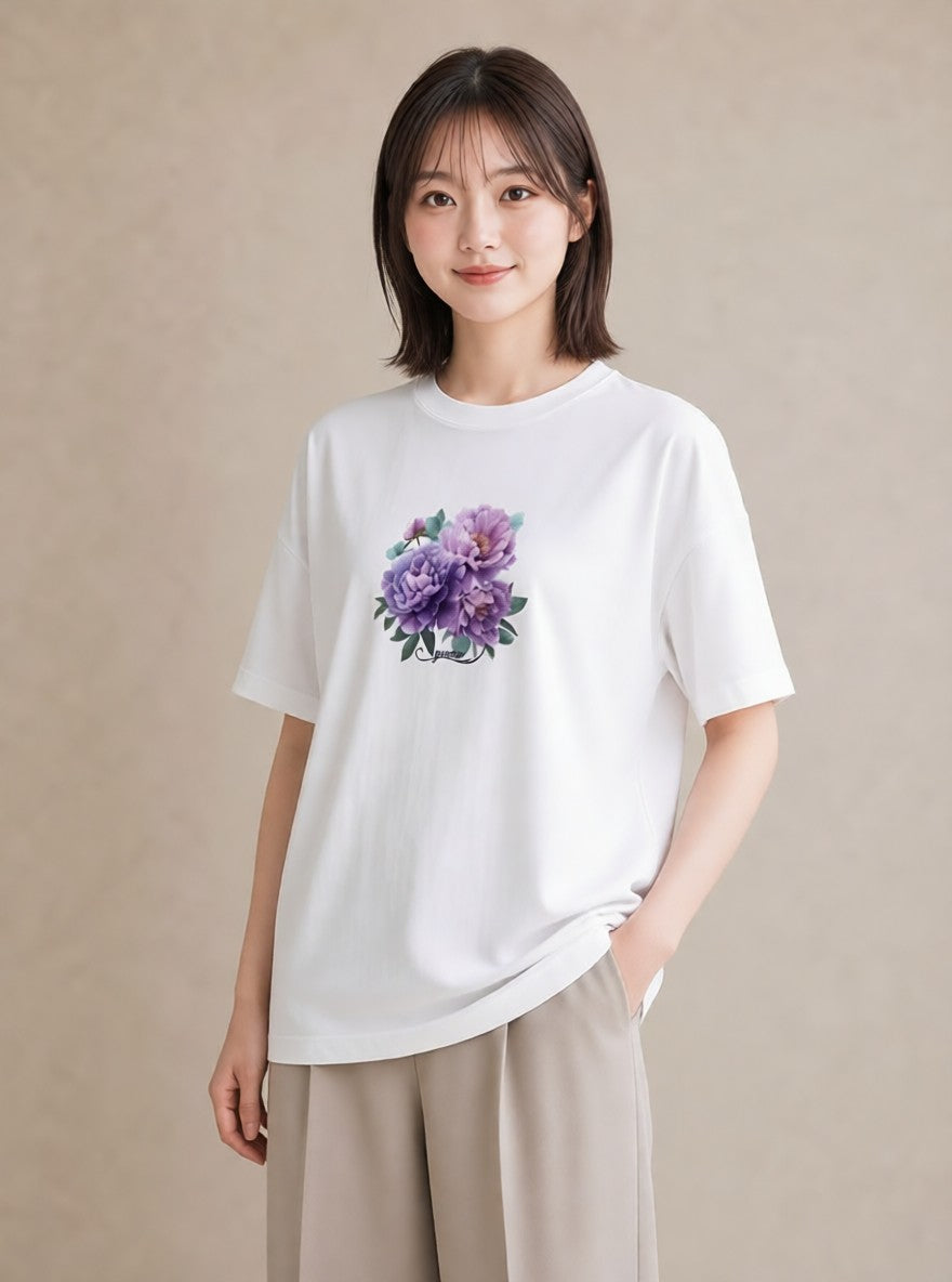 デザインTシャツ レディース スミレ 花 花柄 イラスト 母娘コーデ 自分用 白T YMAZO