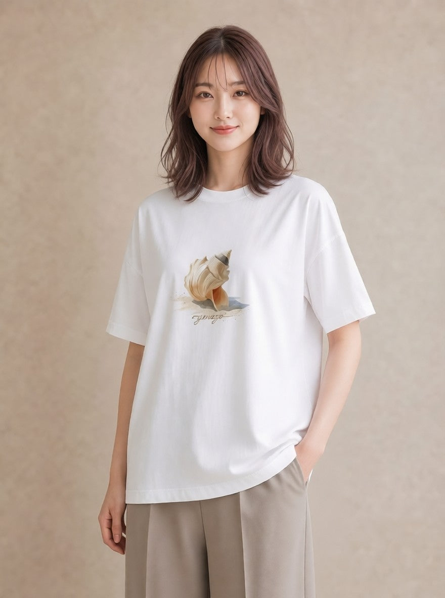 デザインTシャツ レディース ヤドカリ 海の生き物 海 イラスト アート風 デイリーウェア 休日 白T YMAZO