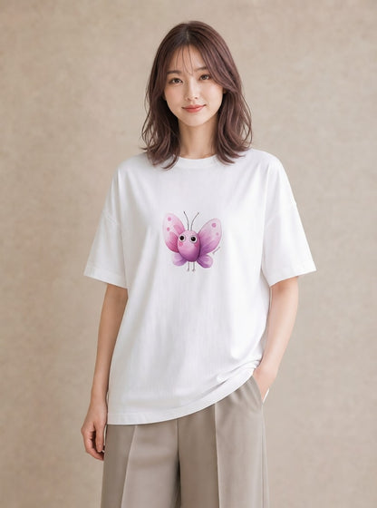 デザインTシャツ レディース ちょうちょ 蝶 バタフライ 昆虫 虫 イラスト 普段着 週末コーデ 白T YMAZO