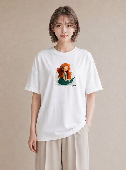 半袖Tシャツ レディース 人魚 海の生き物 海 イラスト 旅行コーデ 散歩 お出かけ 白T YMAZO