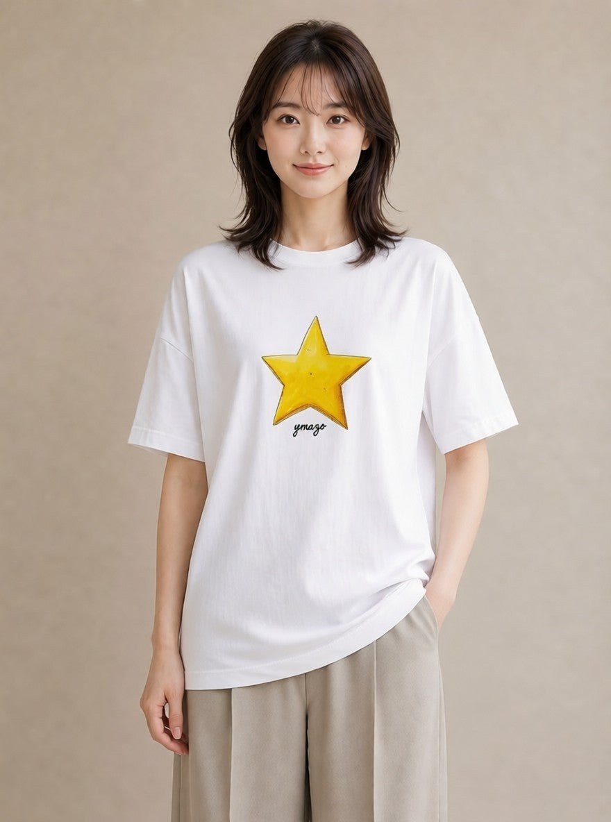 Tシャツ レディース 流れ星 星空 宇宙 イラスト 普段使い 自分用 ルームウェア 白T YMAZO