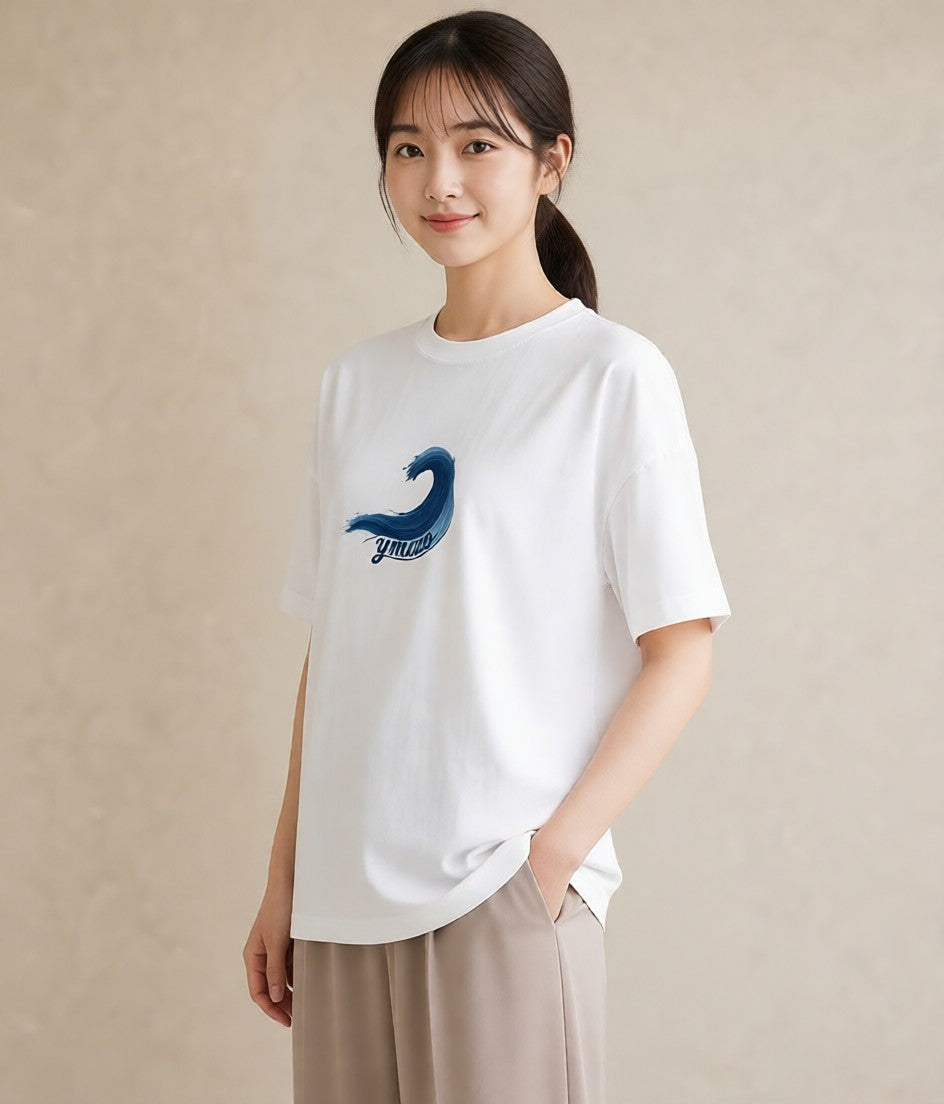 デザインTシャツ レディース 波 星空 宇宙 イラスト カジュアル 敬老の日 ホワイトデー 白T YMAZO