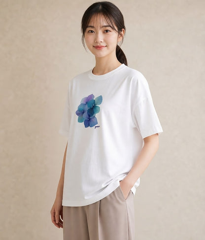 デザインTシャツ レディース あさがお 朝顔 花 花柄 イラスト 北欧風 女性向けギフト 散歩 白T YMAZO