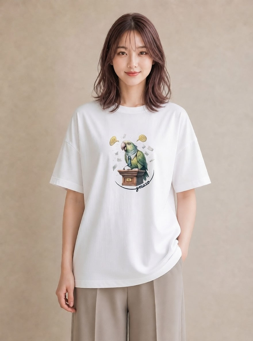 Tシャツ レディース セキセイインコ ペット 動物 イラスト 可愛い 普段着 週末コーデ 白T YMAZO