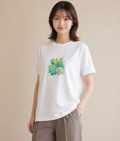 グラフィックTシャツ レディース サボテン 植物 ボタニカル イラスト ゆるかわ ビーチ デイリーウェア 白T YMAZO