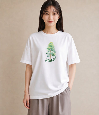 グラフィックTシャツ レディース 森 植物 ボタニカル イラスト 抜け感 カフェ巡り 女子会 白T YMAZO