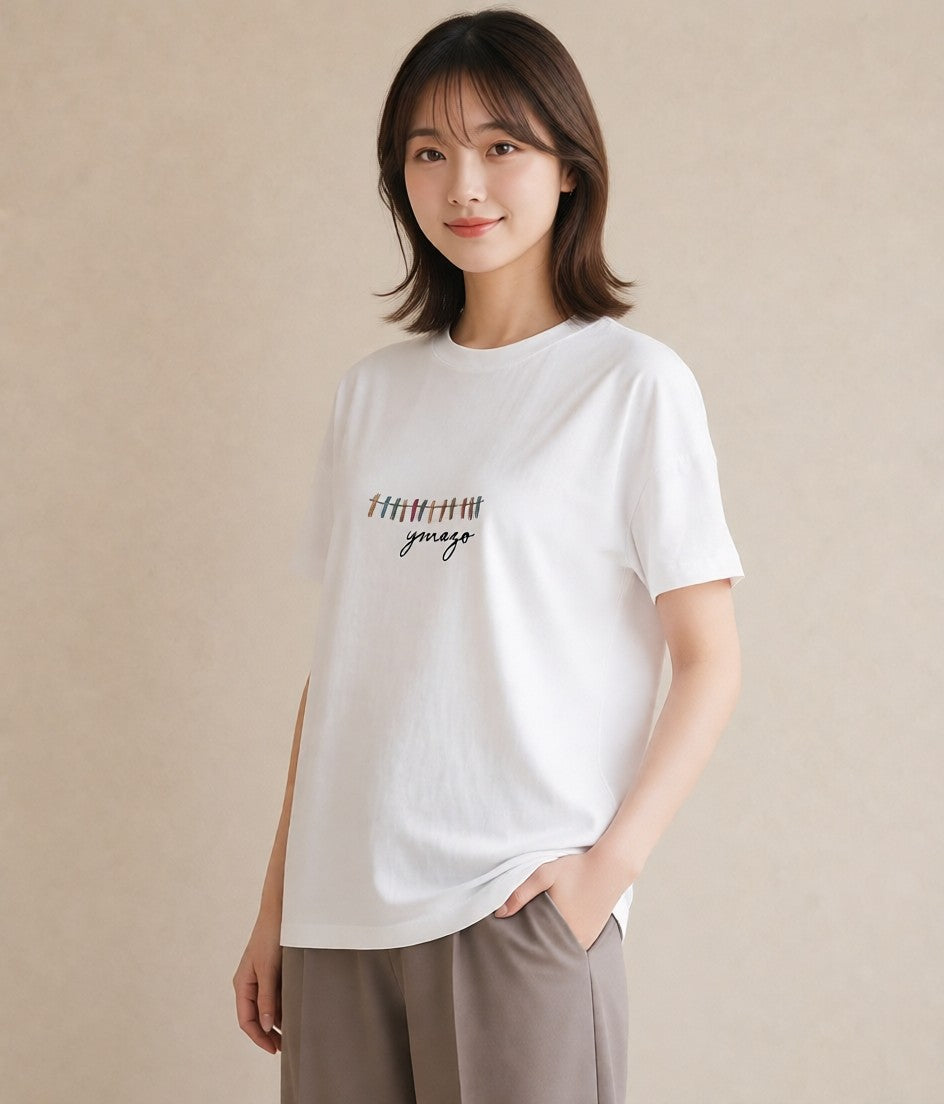 グラフィックTシャツ レディース 洗濯物 風 ナチュラル アンティーク イラスト ラフカジュアル ラフ レイヤード 白T YMAZO