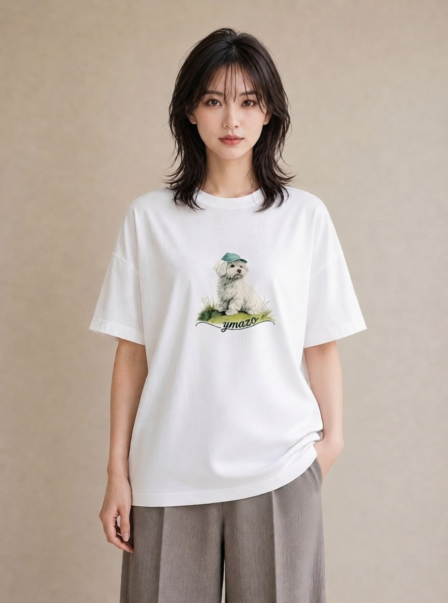 プリントTシャツ レディース ビションフリーゼ 犬 いぬ イラスト 可愛い 姉妹 送別ギフト 白T YMAZO